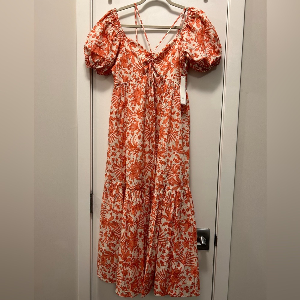 NWT Aqua Floral Strappy Off or On Shoulder Midi Dress Coral white Size Small